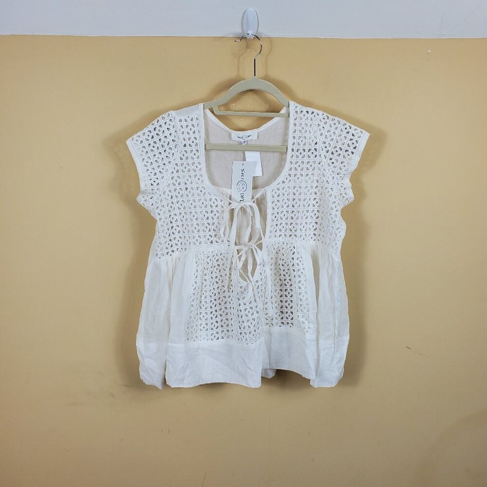 LF White Crochet Tie-Front Peasant Blouse